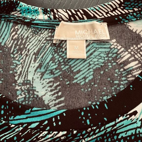 Michael Kors turquoise and black cold shoulder dress. - Picture 2 of 6